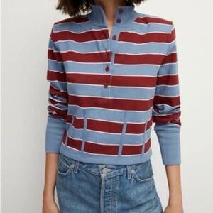 Veronica Beard Shervin Blue and Red Striped Jersey Top